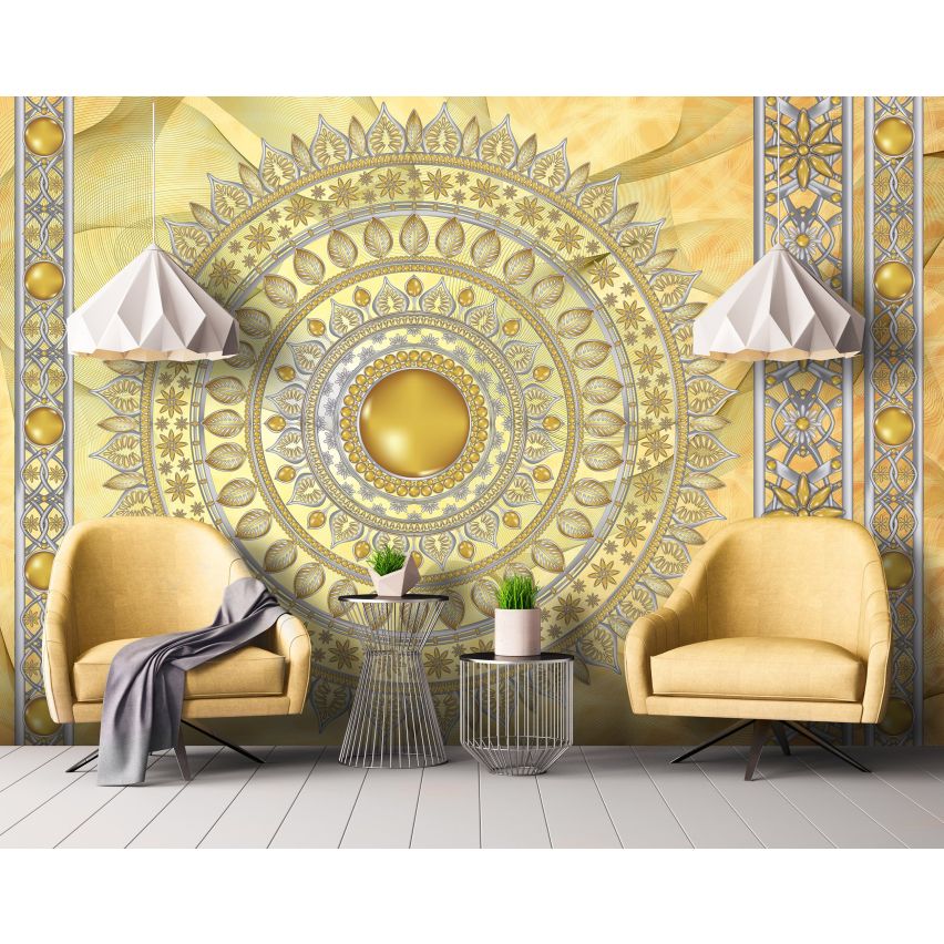 Fototapete-VLIES-MANDALA-(C10117)-Tapete-Nach-Mass-Muster Lehren Heilen Meditation Sanskrit Gottheit Abstrakt XXL