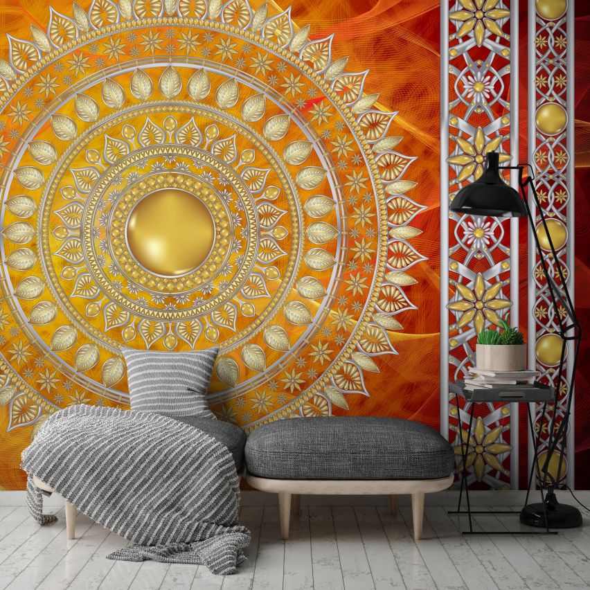 Fototapete-VLIES-MANDALA-(C10119)-Tapete-Nach-Mass-Muster Lehren Heilen Meditation Sanskrit Gottheit Abstrakt XXL