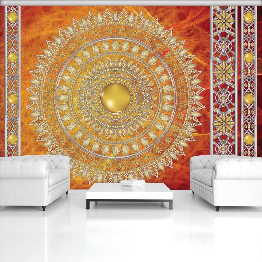 Fototapete-VLIES-MANDALA-(C10119)-Tapete-Nach-Mass-Muster Lehren Heilen Meditation Sanskrit Gottheit Abstrakt XXL