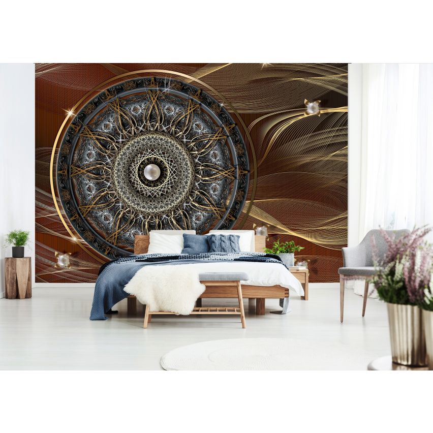Fototapete-VLIES-MANDALA-(C10126)-Tapete-Nach-Mass-Muster Lehren Heilen Meditation Sanskrit Gottheit Abstrakt XXL