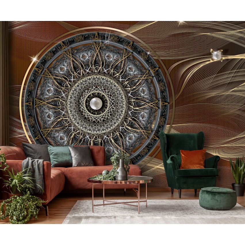 Fototapete-VLIES-MANDALA-(C10126)-Tapete-Nach-Mass-Muster Lehren Heilen Meditation Sanskrit Gottheit Abstrakt XXL