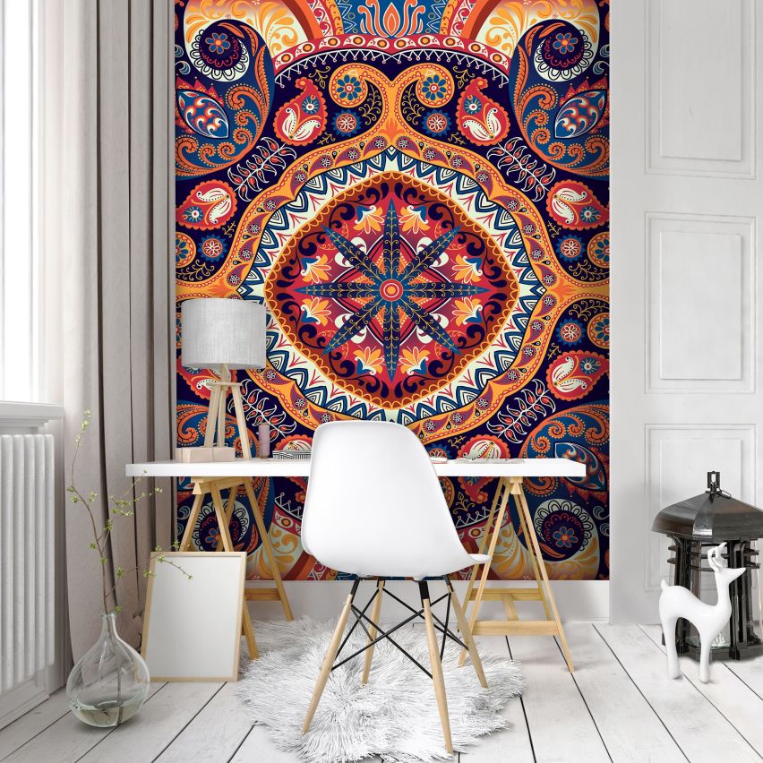 Fototapete-VLIES-MANDALA-(C10142)-Tapete-Nach-Mass-Muster Lehren Heilen Meditation Sanskrit Gottheit Abstrakt XXL