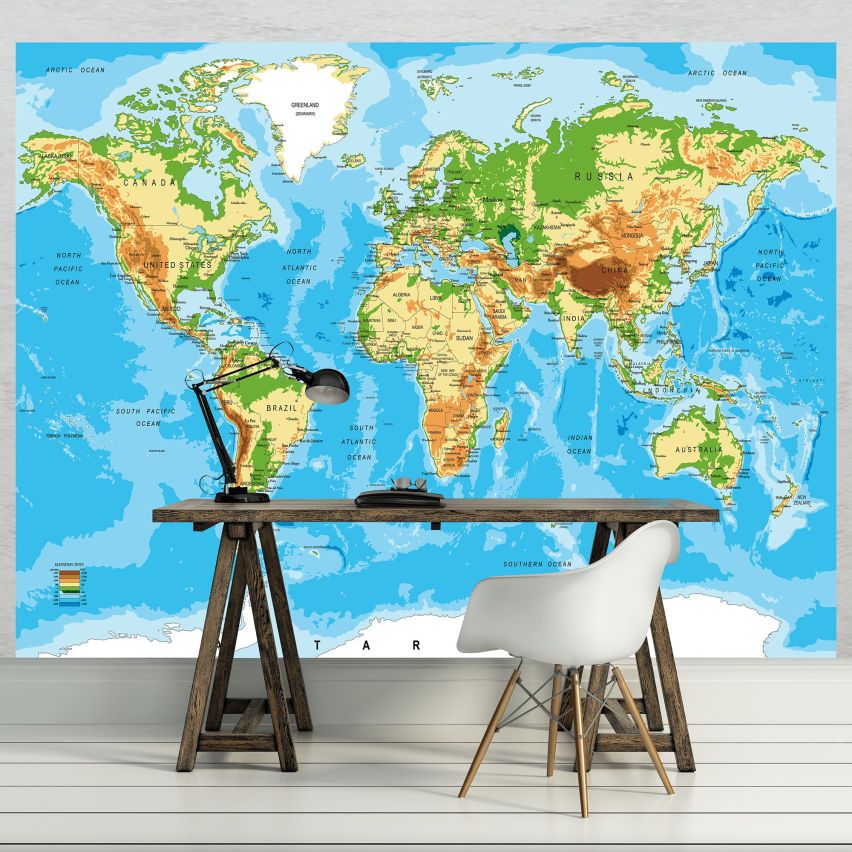 Fototapete-VLIES-WELT KARTE-(C10250)-Tapete-Nach-Maß-Atlas Teile der Welt XXL