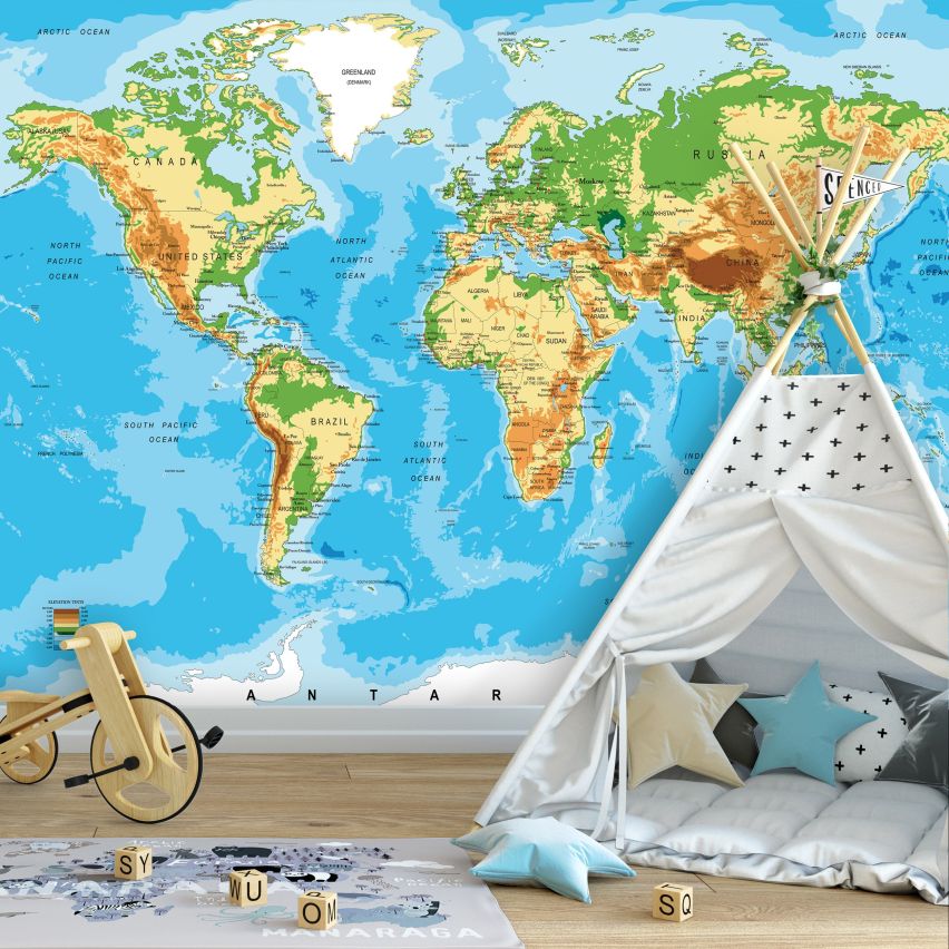Fototapete-VLIES-WELT KARTE-(C10250)-Tapete-Nach-Maß-Atlas Teile der Welt XXL