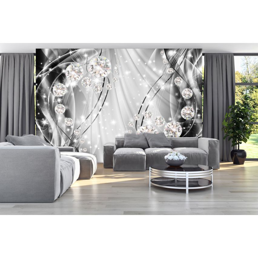 Fototapete-VLIES-DIAMONDS AND PEARLS-(C10406)-Tapete-Nach-Maß-Gold Silber Muster Crystal Strukturen XXL