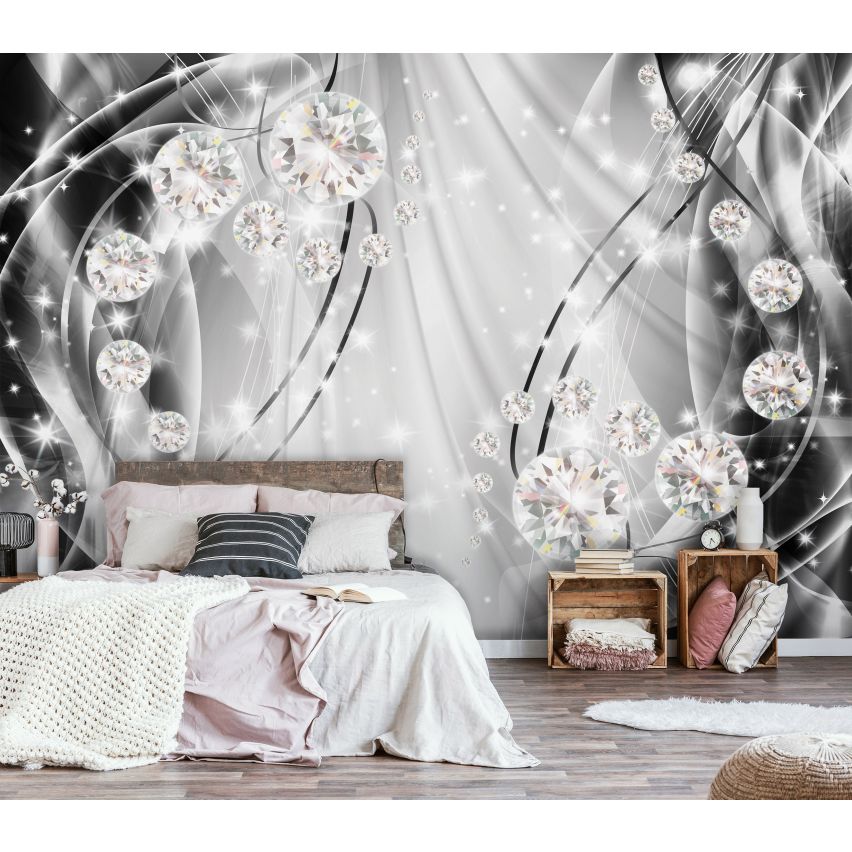 Fototapete-VLIES-DIAMONDS AND PEARLS-(C10406)-Tapete-Nach-Maß-Gold Silber Muster Crystal Strukturen XXL