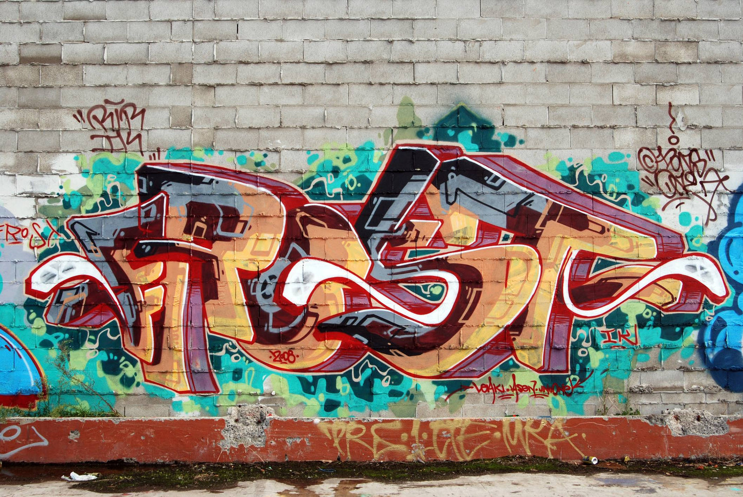 VLIES Fototapete-GRAFFITI-(1198S)-Stein-Mauer Ziegel Stadt Straßen-Kunst Mural