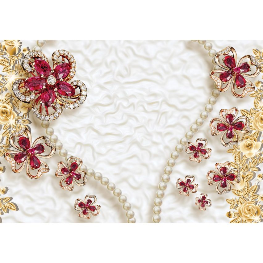 Fototapete-VLIES-DIAMONDS AND PEARLS-(C12054)-Tapete-Nach-Maß-Gold Silber Muster Crystal Strukturen XXL