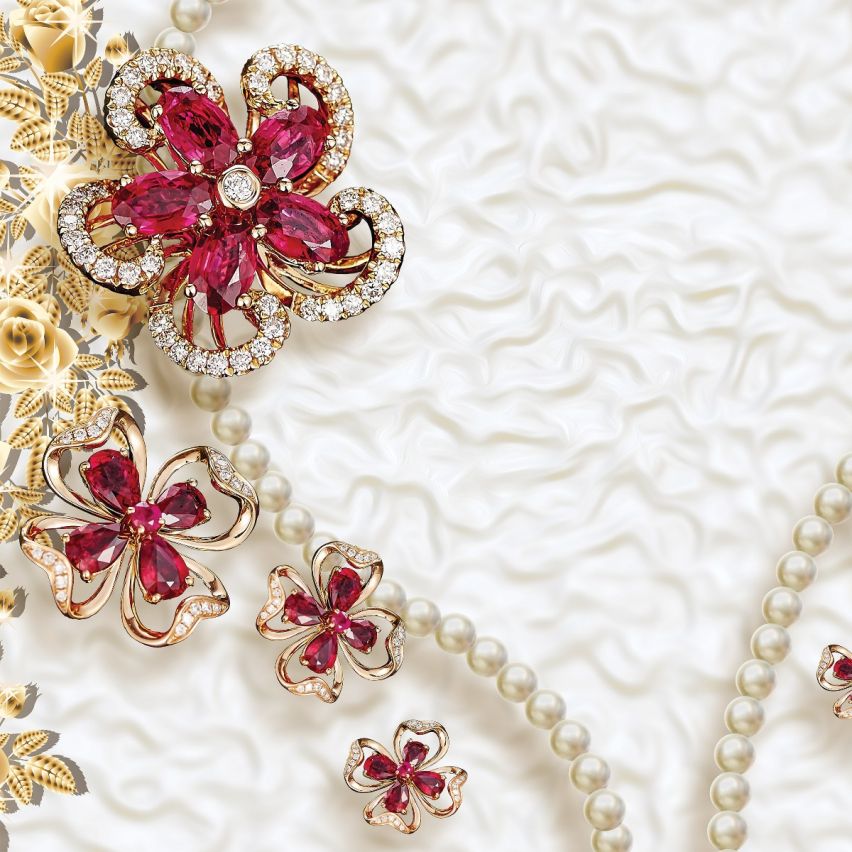 Fototapete-VLIES-DIAMONDS AND PEARLS-(C12054)-Tapete-Nach-Maß-Gold Silber Muster Crystal Strukturen XXL