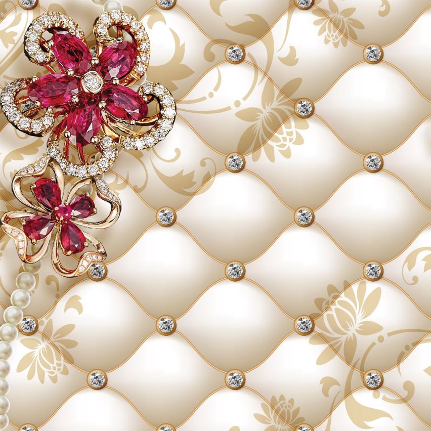 Fototapete-VLIES-DIAMONDS AND PEARLS-(C12060)-Tapete-Nach-Maß-Blumen Gold Silber Muster Crystal Strukturen XXL