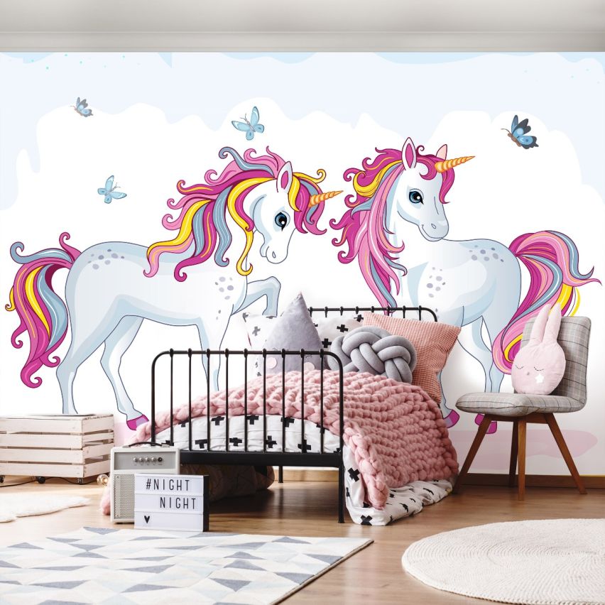 Fototapete EINHORN-(C12550) - Vliestapete-Unicorn Pferd Kind Kids Farben XXL