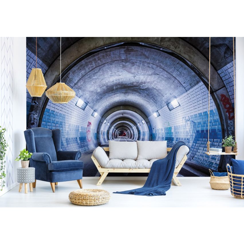 Photo Wall Mural-3D HIGH WAY TUNNEL-(C12624)-NON WOVEN-Wallpaper-Abstract Street Light XXL