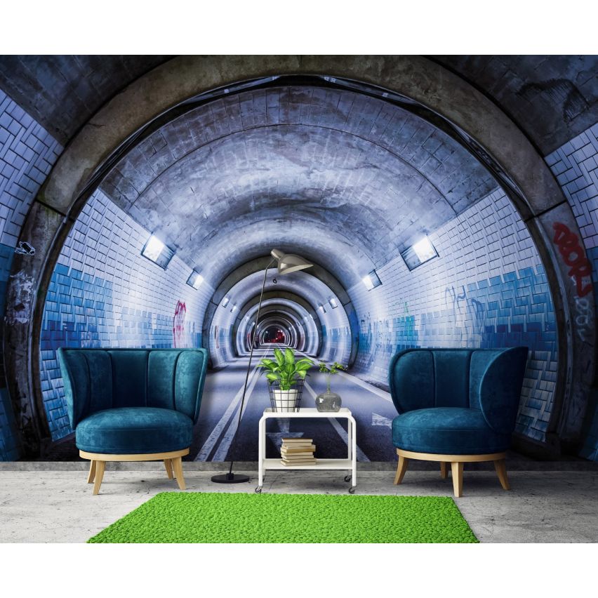 Photo Wall Mural-3D HIGH WAY TUNNEL-(C12624)-NON WOVEN-Wallpaper-Abstract Street Light XXL