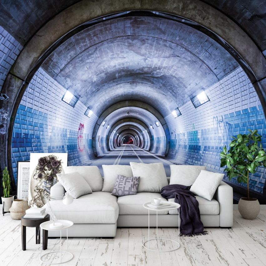 Photo Wall Mural-3D HIGH WAY TUNNEL-(C12624)-NON WOVEN-Wallpaper-Abstract Street Light XXL