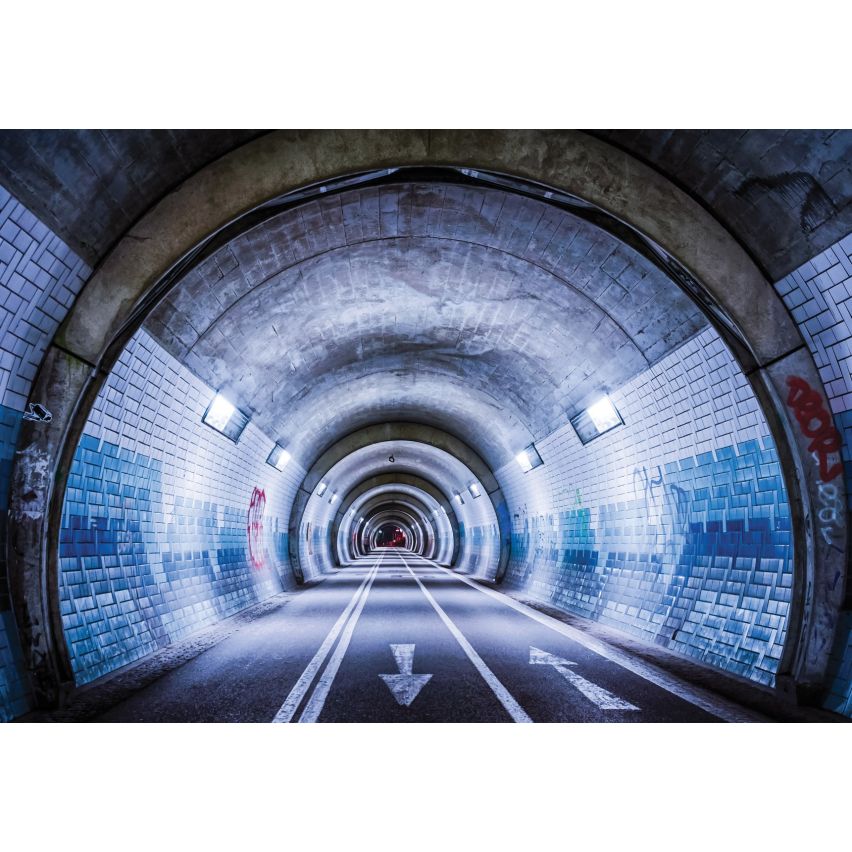 Photo Wall Mural-3D HIGH WAY TUNNEL-(C12624)-NON WOVEN-Wallpaper-Abstract Street Light XXL