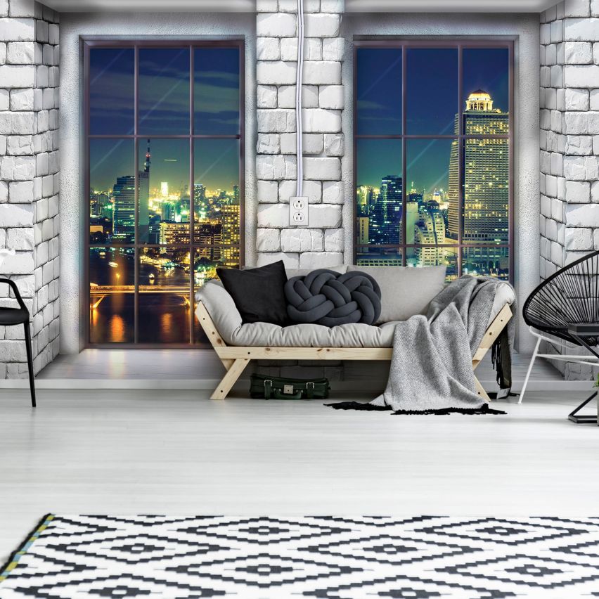 Photo Wall Mural-3D WHITE BRICKS TERRACE CITY-(C12983)-NON WOVEN-Wallpaper-Abstract XXL