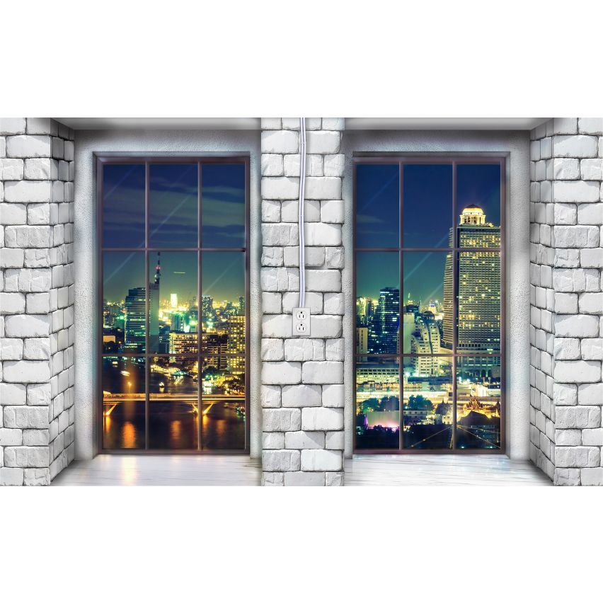 Photo Wall Mural-3D WHITE BRICKS TERRACE CITY-(C12983)-NON WOVEN-Wallpaper-Abstract XXL