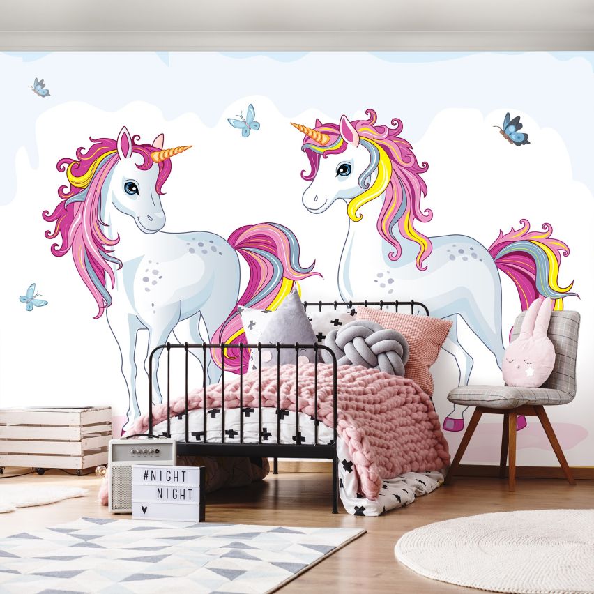 Fototapete EINHORN-(C13241) - Vliestapete-Unicorn Pferd Kind Kids Farben XXL
