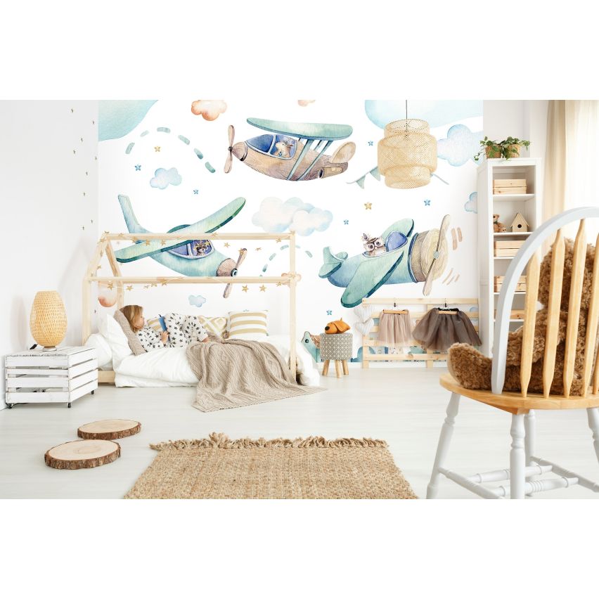 Fototapete-VLIES-ZEICHNUNG FLUGZEUG-(C13676)-Tapete-Nach-Mass-Junge Wand Kinder-Spielzimmer XXL (Copy)
