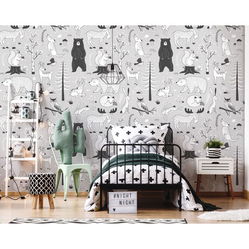 Fototapete-VLIES-WILDE TIERE WALD-(C13843)-Tapete-Nach-Mass-Bären Wand Kinder-Spielzimmer XXL