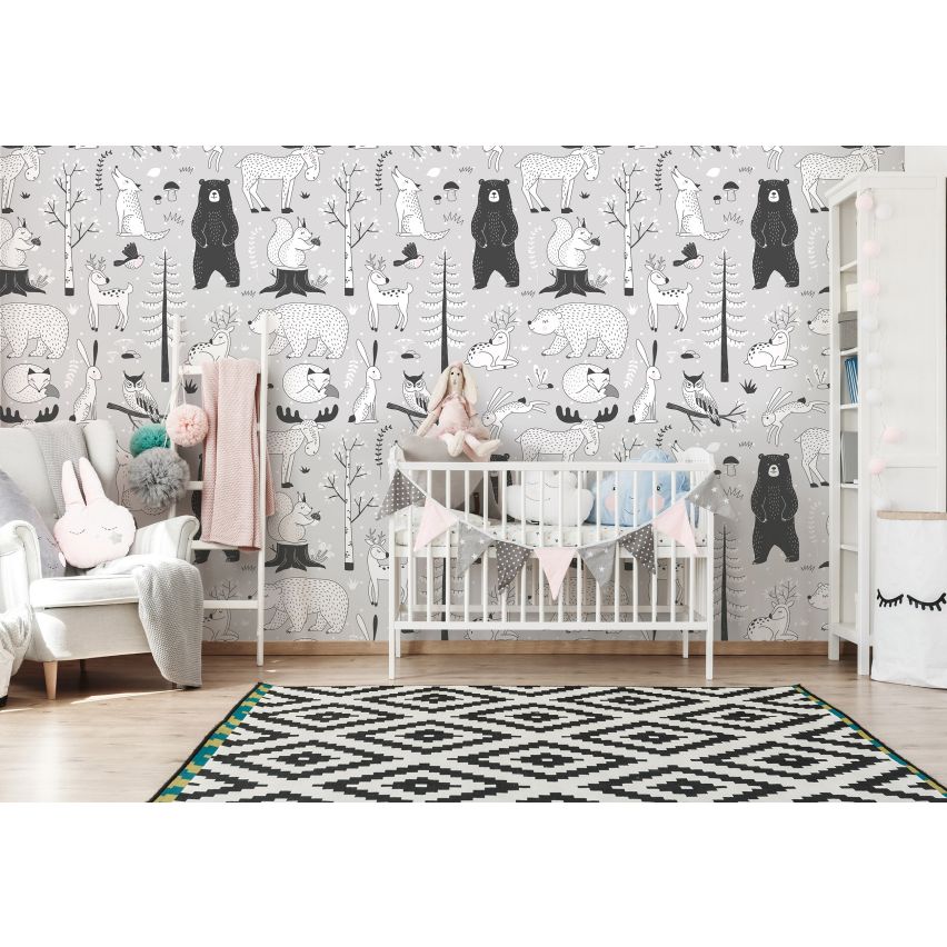 Fototapete-VLIES-WILDE TIERE WALD-(C13843)-Tapete-Nach-Mass-Bären Wand Kinder-Spielzimmer XXL