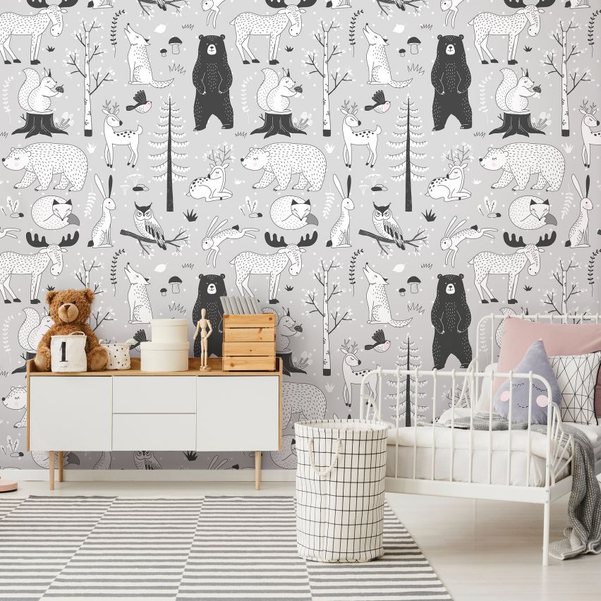 Fototapete-VLIES-WILDE TIERE WALD-(C13843)-Tapete-Nach-Mass-Bären Wand Kinder-Spielzimmer XXL