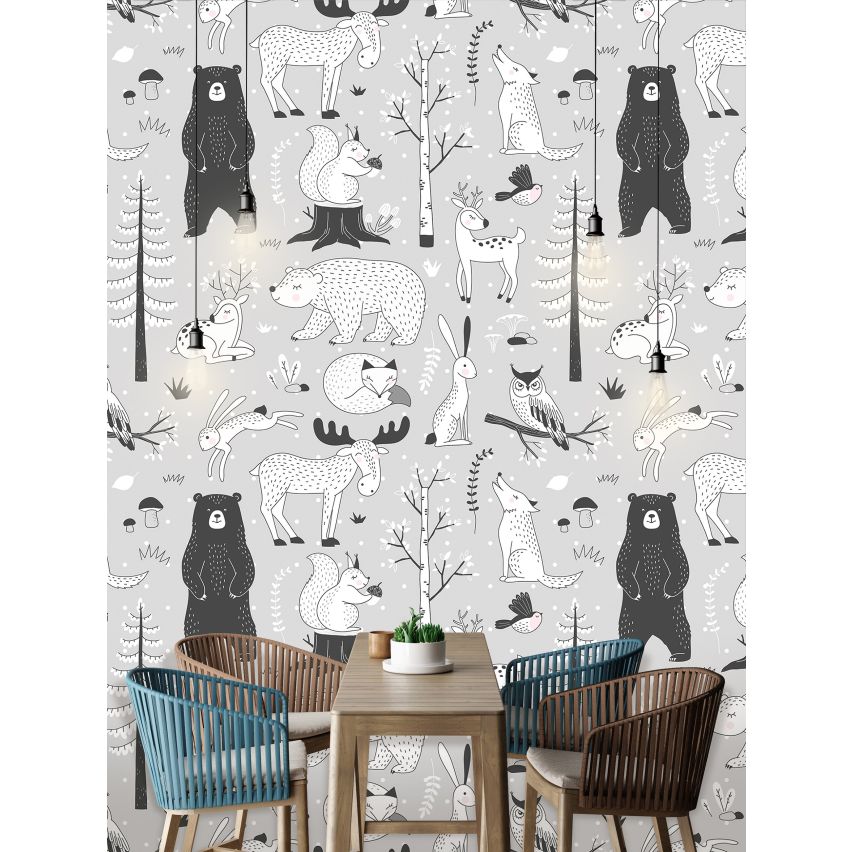 Fototapete-VLIES-WILDE TIERE WALD-(C13843)-Tapete-Nach-Mass-Bären Wand Kinder-Spielzimmer XXL