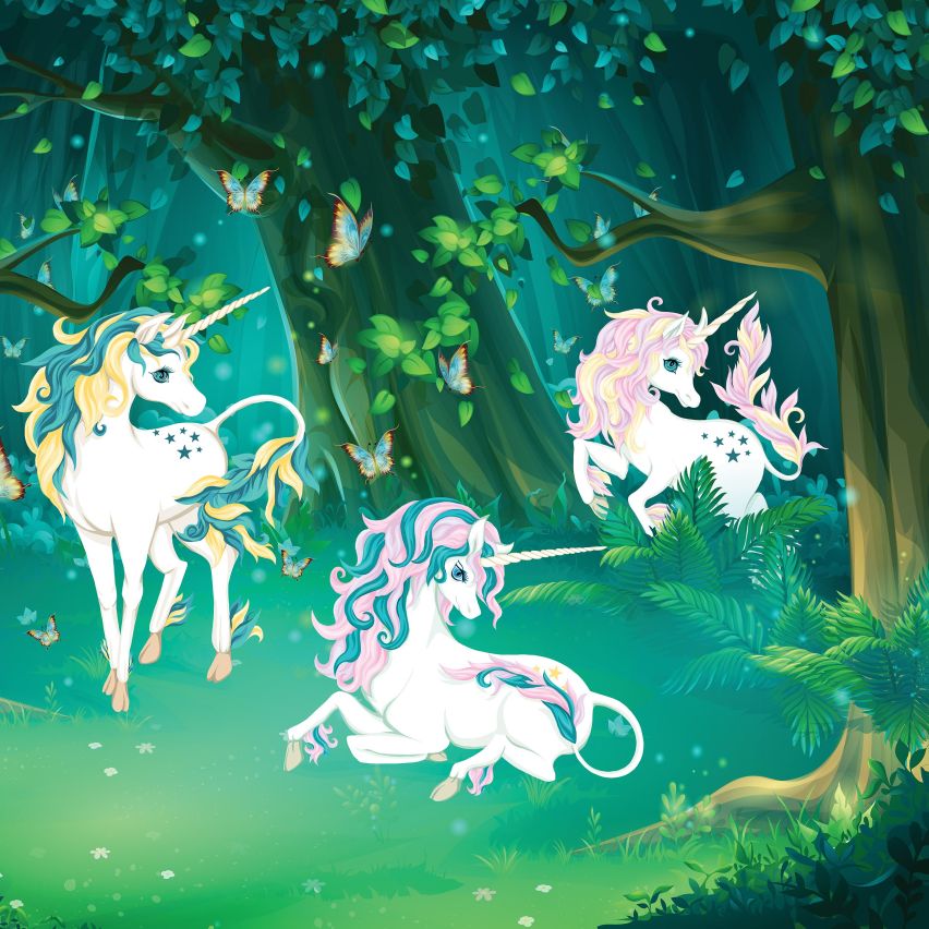 Fototapete EINHORN-(C13858) - Vliestapete-Unicorn Pferd Kind Kids Farben XXL