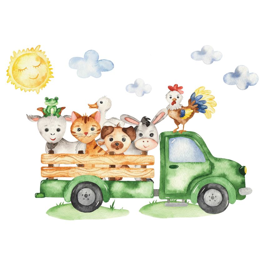 Fototapete-VLIES-FARM DER TIERE-(C13879)-Tapete-Nach-Mass-Bauernhof LKW Tiere Kaninchen Wand Kinder-Spielzimmer XXL