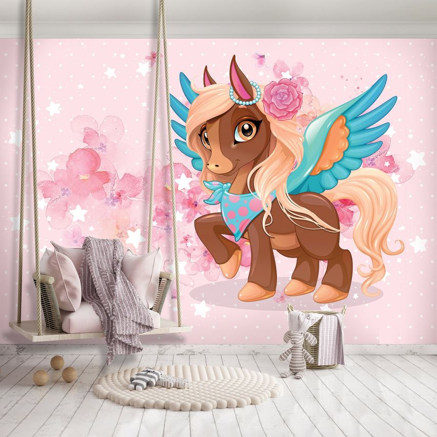 Fototapete EINHORN-(C13883) - Vliestapete-Unicorn Pferd Kind Kids Farben XXL
