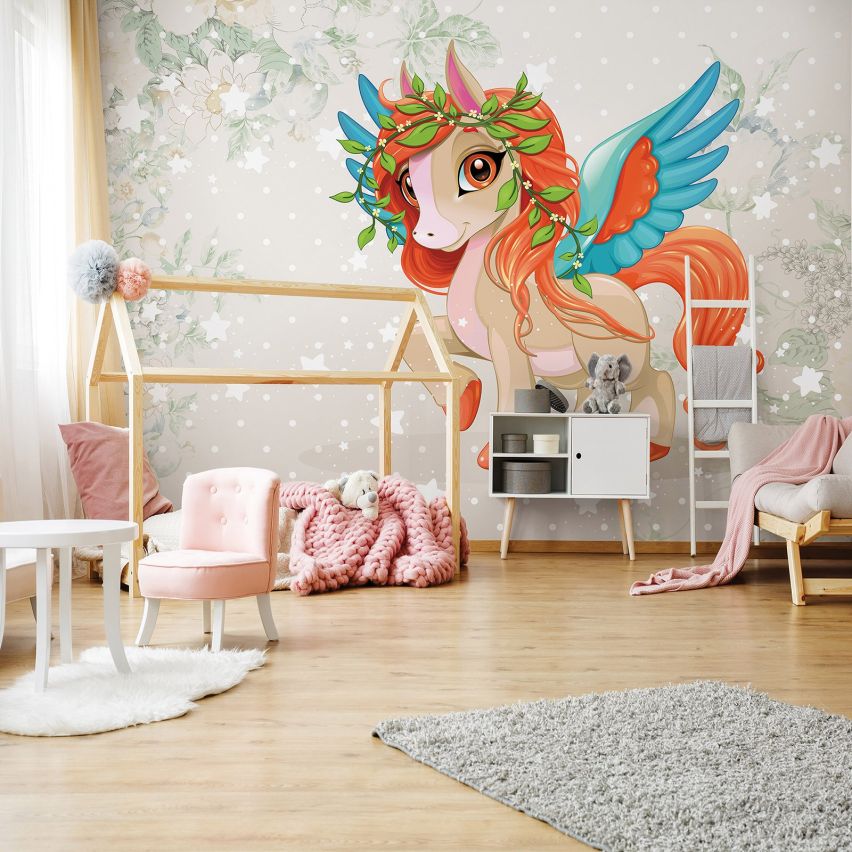 Fototapete EINHORN-(C13885) - Vliestapete-Unicorn Pferd Kind Kids Farben XXL