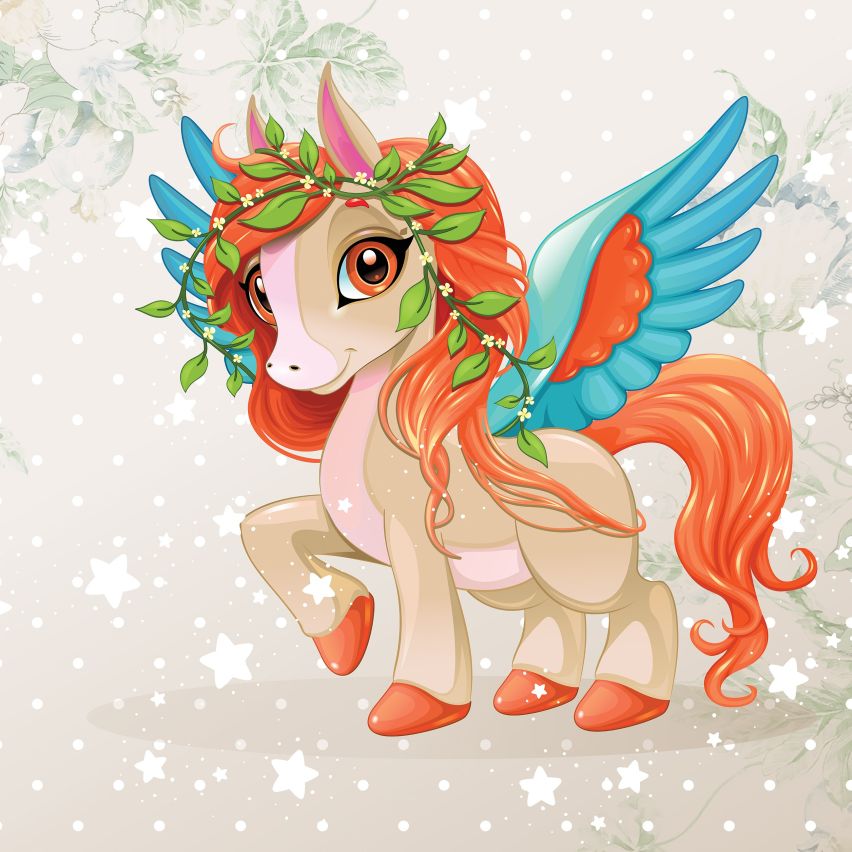 Fototapete EINHORN-(C13885) - Vliestapete-Unicorn Pferd Kind Kids Farben XXL
