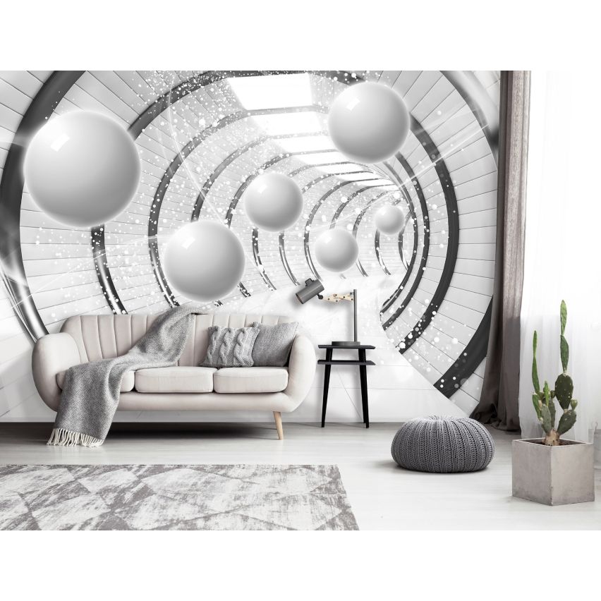Fototapete-VLIES-3D TUNNEL-(C13912)-Tapete-Nach-Maß-Schwimmend Bälle Serpentin XXL