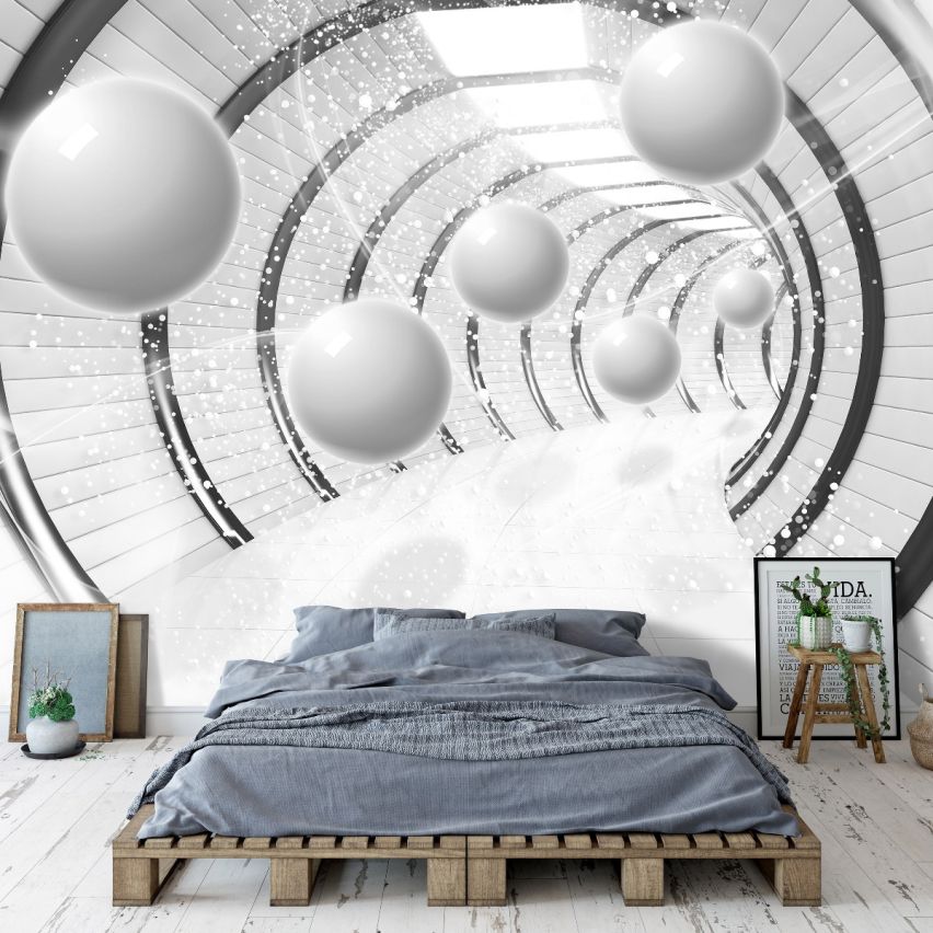 Fototapete-VLIES-3D TUNNEL-(C13912)-Tapete-Nach-Maß-Schwimmend Bälle Serpentin XXL
