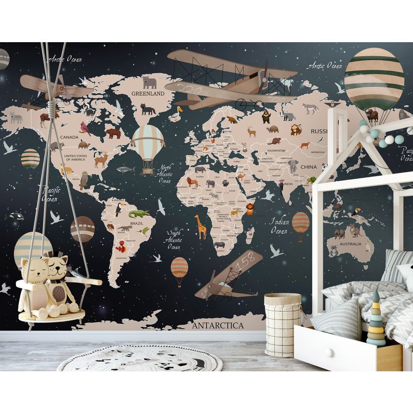 Fototapete-VLIES-WELT KARTE-(C14406)-Tapete-Nach-Mass-Atlas Teile der Welt XXL