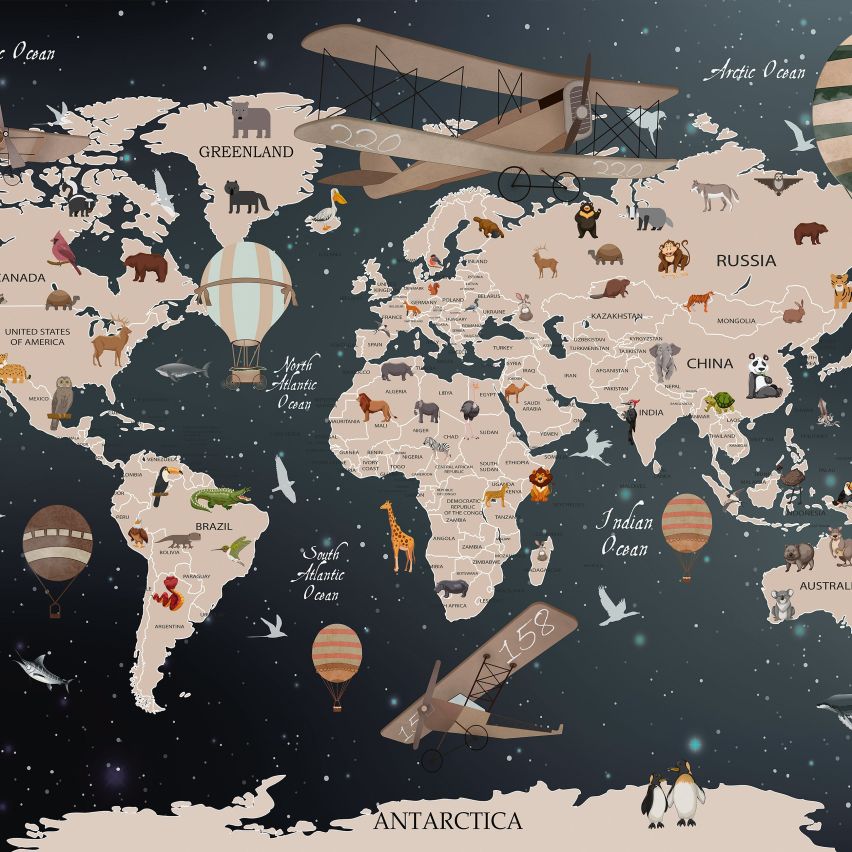 Fototapete-VLIES-WELT KARTE-(C14406)-Tapete-Nach-Mass-Atlas Teile der Welt XXL