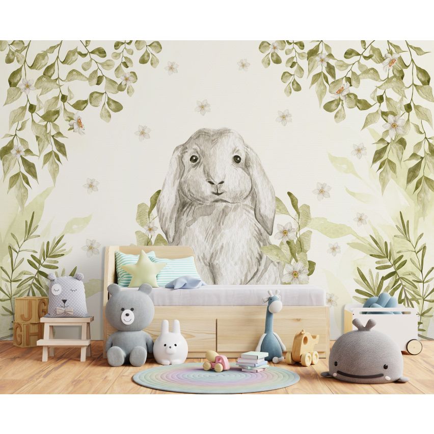 Fototapete-VLIES-KANINCHEN-(C14412)-Tapete-Nach-Mass-Tiere Hase Karnickel Wand Kinder-Spielzimmer XXL
