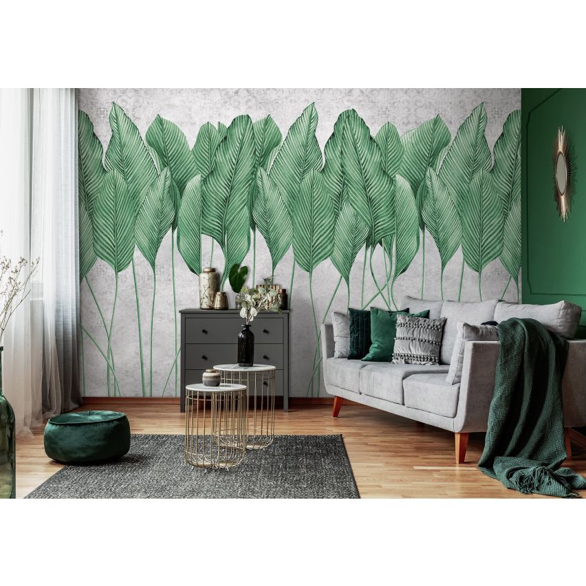 Fototapete 3D PFLANZE FEDERN-(C14428) - Vliestapete-Grüne Blätter Baum XXL