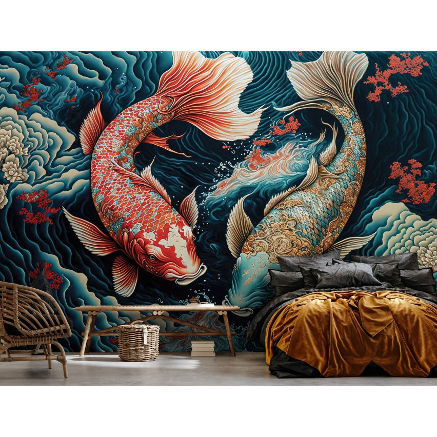 Fototapete-VLIES-KOI FISCHE-(C14673)-Tapete-Nach-Mass-Tier Unterwasser Japan Wand Zimmer XXL