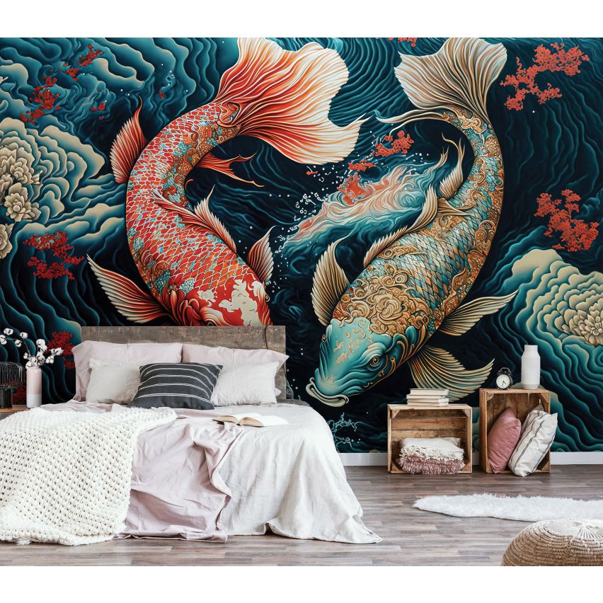 Fototapete-VLIES-KOI FISCHE-(C14673)-Tapete-Nach-Mass-Tier Unterwasser Japan Wand Zimmer XXL