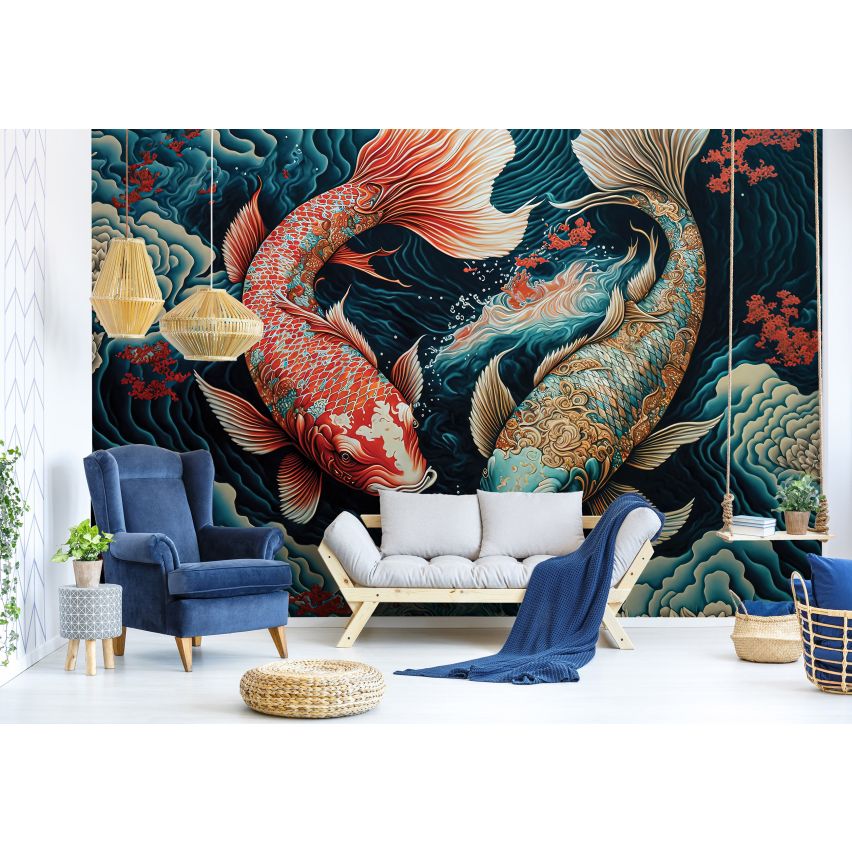 Fototapete-VLIES-KOI FISCHE-(C14673)-Tapete-Nach-Mass-Tier Unterwasser Japan Wand Zimmer XXL
