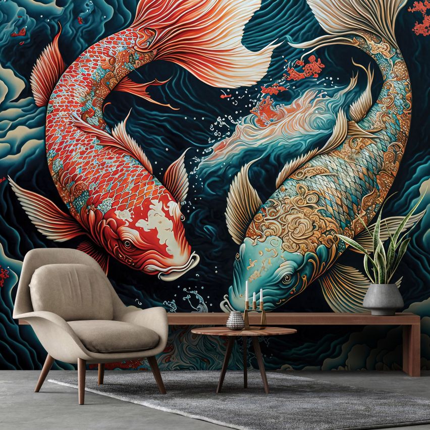 Fototapete-VLIES-KOI FISCHE-(C14673)-Tapete-Nach-Mass-Tier Unterwasser Japan Wand Zimmer XXL