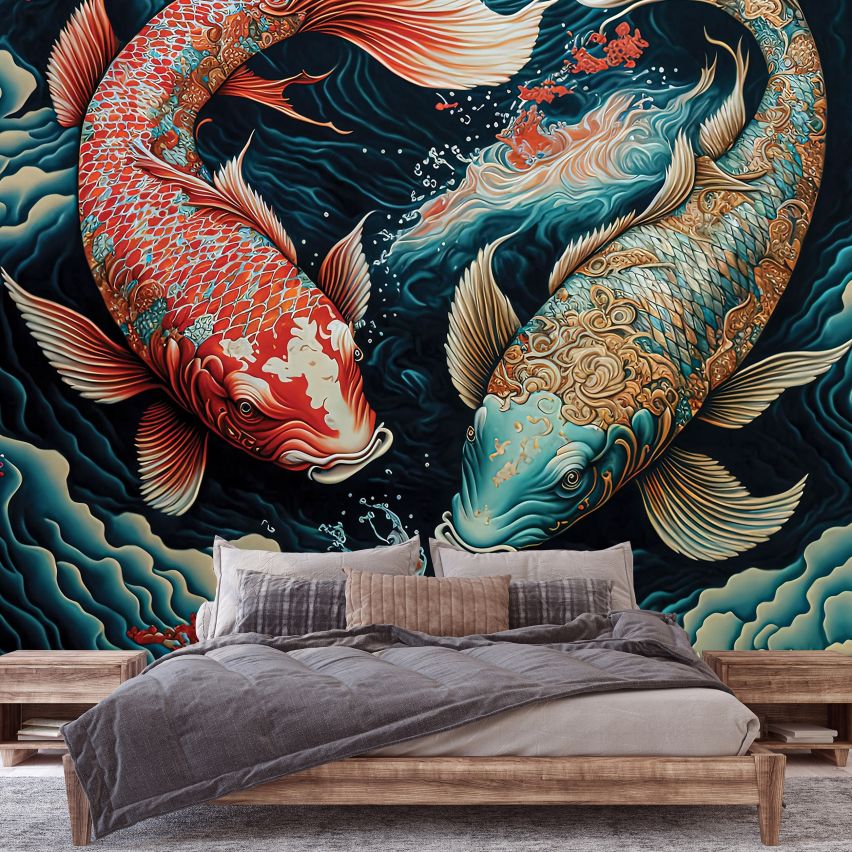 Fototapete-VLIES-KOI FISCHE-(C14673)-Tapete-Nach-Mass-Tier Unterwasser Japan Wand Zimmer XXL