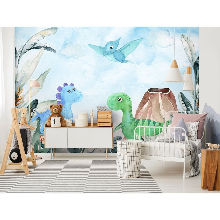 Fototapete-VLIES-DINOSAURIER-(C14678)-Tapete-Nach-Mass-Tier Freunde Kinder-Spielzimmer XXL