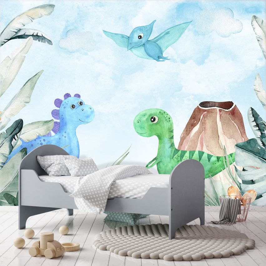 Fototapete-VLIES-DINOSAURIER-(C14678)-Tapete-Nach-Mass-Tier Freunde Kinder-Spielzimmer XXL