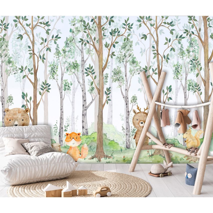 Fototapete-VLIES-TIERE AUS DEM WALD-(C14681)-Tapete-Nach-Mass-Kinder Spielzimmer XXL