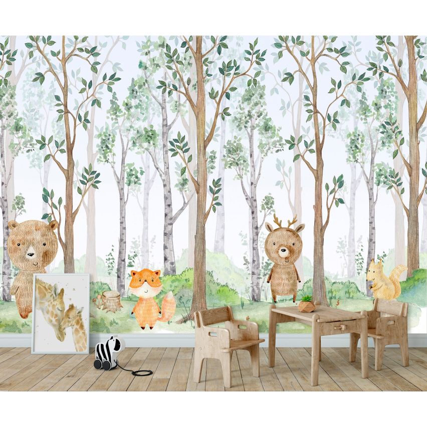 Fototapete-VLIES-TIERE AUS DEM WALD-(C14681)-Tapete-Nach-Mass-Kinder Spielzimmer XXL