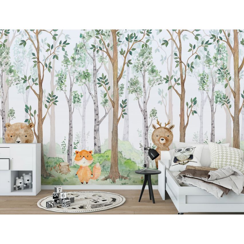 Fototapete-VLIES-TIERE AUS DEM WALD-(C14681)-Tapete-Nach-Mass-Kinder Spielzimmer XXL