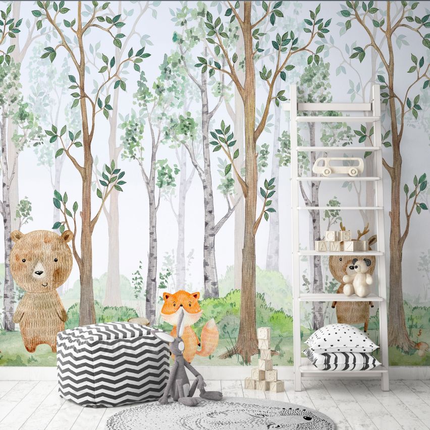 Fototapete-VLIES-TIERE AUS DEM WALD-(C14681)-Tapete-Nach-Mass-Kinder Spielzimmer XXL
