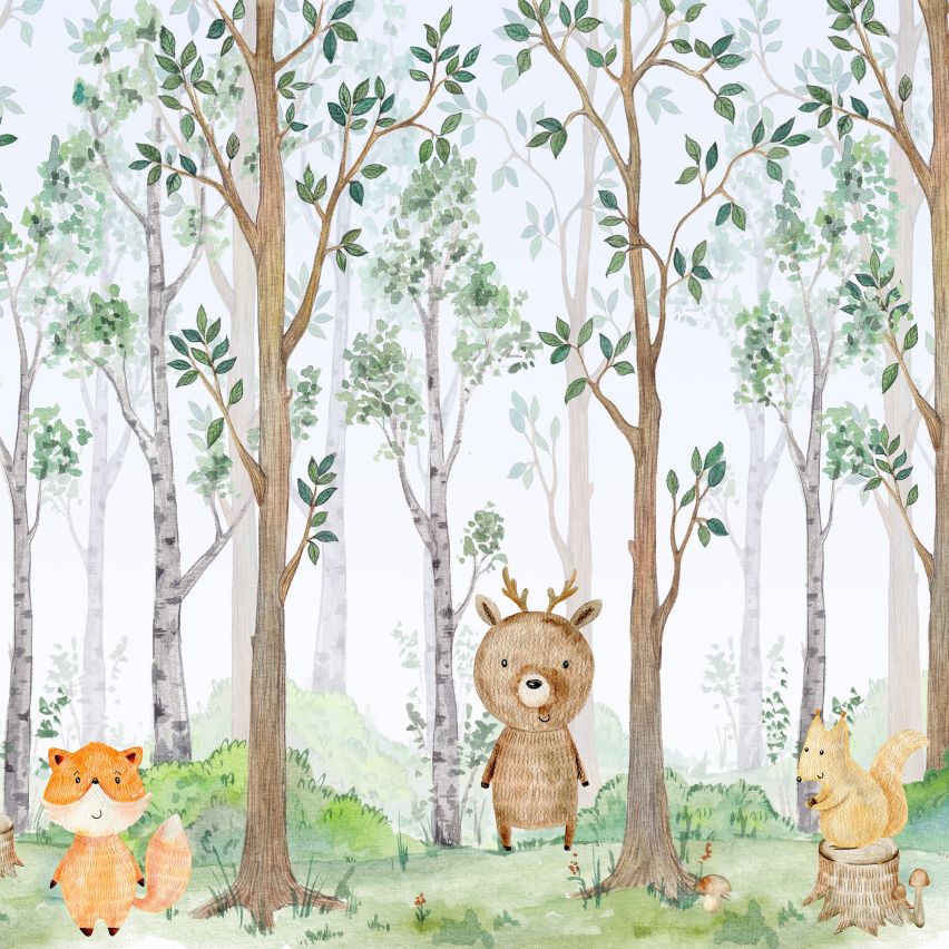 Fototapete-VLIES-TIERE AUS DEM WALD-(C14681)-Tapete-Nach-Mass-Kinder Spielzimmer XXL